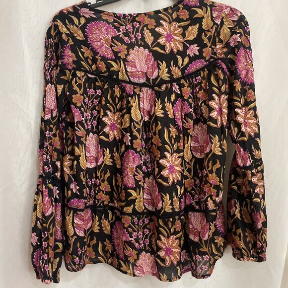 Rachel Zoe Women’s XS Peasant Top Shirt Floral Multicolor Pink Black Embroidered - Picture 4 of 6